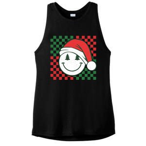 Retro Groovy Christmas Smile Face Santa Checkered N Gift Ladies PosiCharge Tri-Blend Wicking Tank