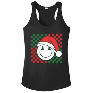 Retro Groovy Christmas Smile Face Santa Checkered N Gift Ladies PosiCharge Competitor Racerback Tank