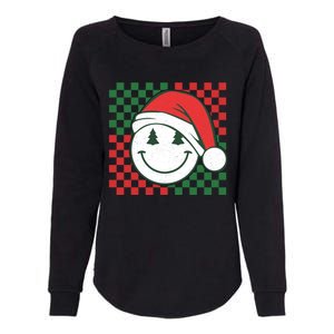 Retro Groovy Christmas Smile Face Santa Checkered N Gift Womens California Wash Sweatshirt