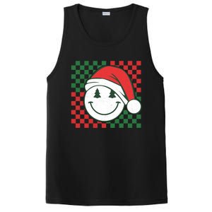 Retro Groovy Christmas Smile Face Santa Checkered N Gift PosiCharge Competitor Tank