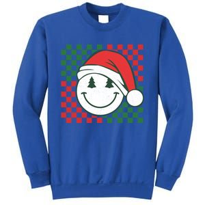 Retro Groovy Christmas Smile Face Santa Checkered N Gift Sweatshirt