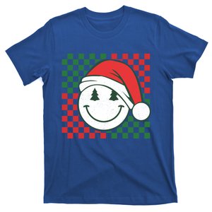 Retro Groovy Christmas Smile Face Santa Checkered N Gift T-Shirt