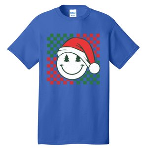 Retro Groovy Christmas Smile Face Santa Checkered N Gift Tall T-Shirt