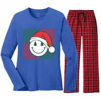 Retro Groovy Christmas Smile Face Santa Checkered N Gift Women's Long Sleeve Flannel Pajama Set 