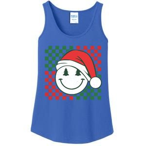 Retro Groovy Christmas Smile Face Santa Checkered N Gift Ladies Essential Tank