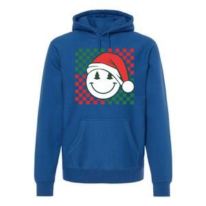 Retro Groovy Christmas Smile Face Santa Checkered N Gift Premium Hoodie