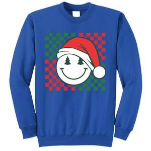 Retro Groovy Christmas Smile Face Santa Checkered N Gift Tall Sweatshirt