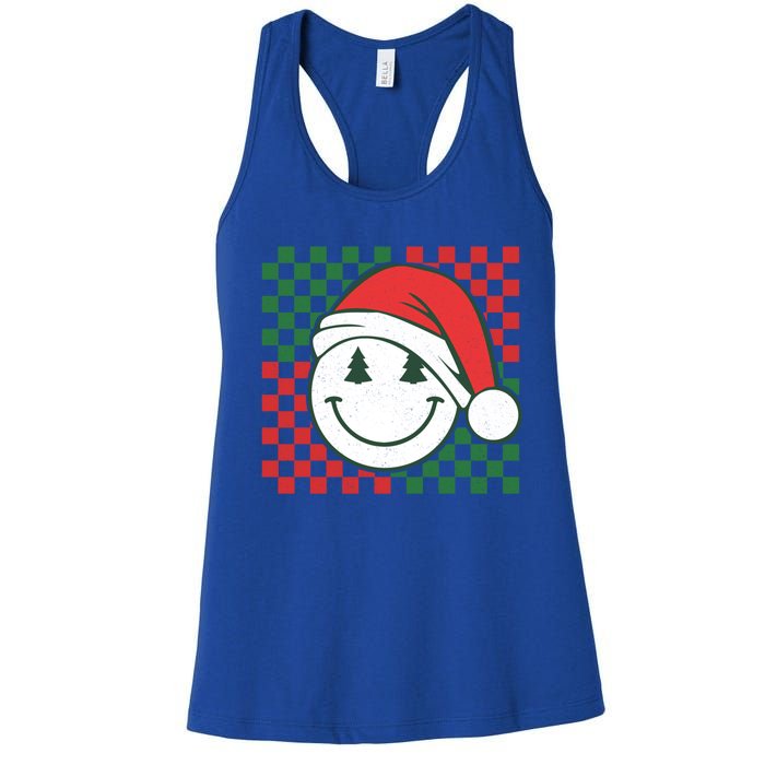 Retro Groovy Christmas Smile Face Santa Checkered N Gift Women's Racerback Tank