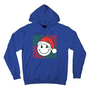 Retro Groovy Christmas Smile Face Santa Checkered N Gift Tall Hoodie