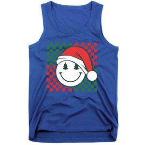 Retro Groovy Christmas Smile Face Santa Checkered N Gift Tank Top