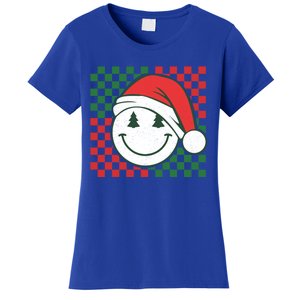 Retro Groovy Christmas Smile Face Santa Checkered N Gift Women's T-Shirt