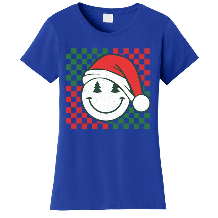 Retro Groovy Christmas Smile Face Santa Checkered N Gift Women's T-Shirt