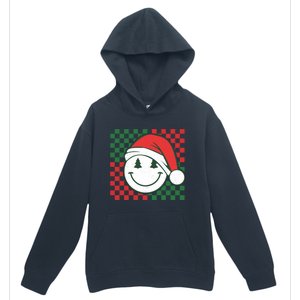 Retro Groovy Christmas Smile Face Santa Checkered N Gift Urban Pullover Hoodie