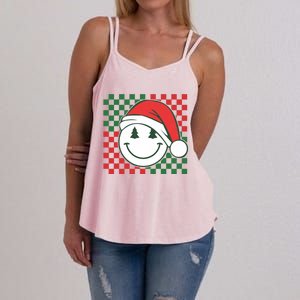 Retro Groovy Christmas Smile Face Santa Checkered N Gift Women's Strappy Tank