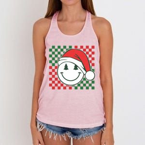 Retro Groovy Christmas Smile Face Santa Checkered N Gift Women's Knotted Racerback Tank