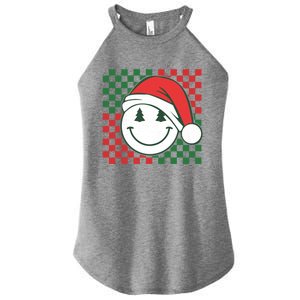 Retro Groovy Christmas Smile Face Santa Checkered N Gift Women's Perfect Tri Rocker Tank