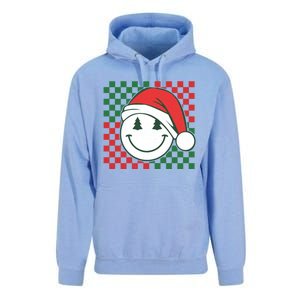 Retro Groovy Christmas Smile Face Santa Checkered N Gift Unisex Surf Hoodie