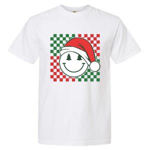 Retro Groovy Christmas Smile Face Santa Checkered N Gift Garment-Dyed Heavyweight T-Shirt