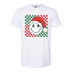 Retro Groovy Christmas Smile Face Santa Checkered N Gift Softstyle CVC T-Shirt