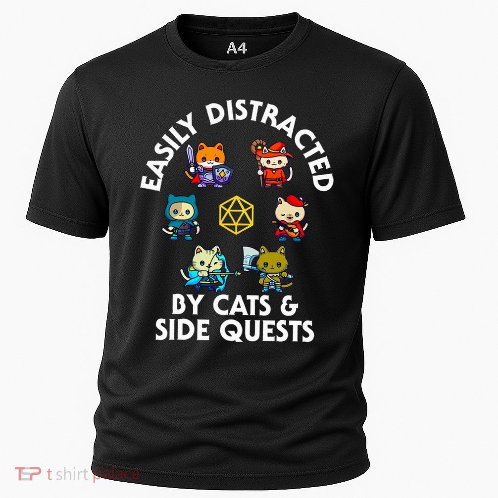 Rpg Gamer Cats Side Quests D20 Dice Nerdy Cat Cooling Performance Crew T-Shirt