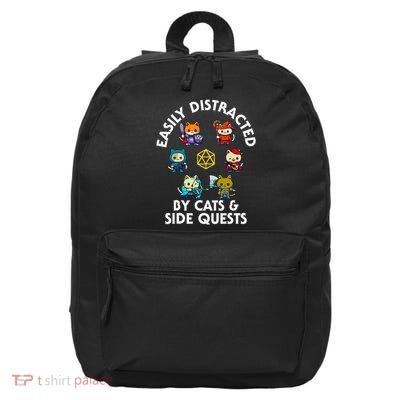 Rpg Gamer Cats Side Quests D20 Dice Nerdy Cat 16 in Basic Backpack