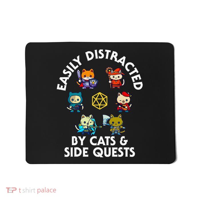 Rpg Gamer Cats Side Quests D20 Dice Nerdy Cat Mousepad