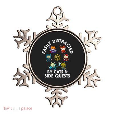 Rpg Gamer Cats Side Quests D20 Dice Nerdy Cat Metallic Star Ornament