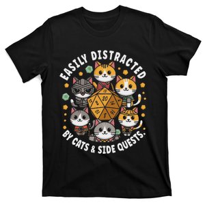 Rpg Gamer Cats Easily Distracted Side Quests Gaming Dice T-Shirt