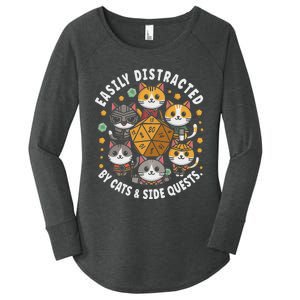 Rpg Gamer Cats Easily Distracted Side Quests Gaming Dice Women's Perfect Tri Tunic Long Sleeve Shirt