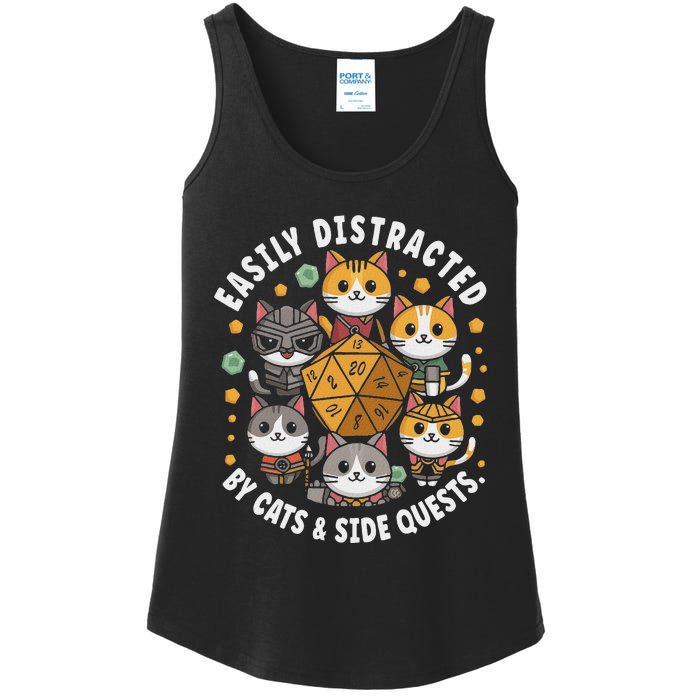 Rpg Gamer Cats Easily Distracted Side Quests Gaming Dice Ladies Essential Tank