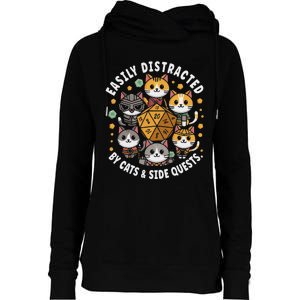 Rpg Gamer Cats Easily Distracted Side Quests Gaming Dice Womens Funnel Neck Pullover Hood