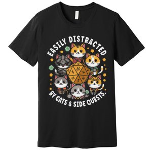 Rpg Gamer Cats Easily Distracted Side Quests Gaming Dice Premium T-Shirt