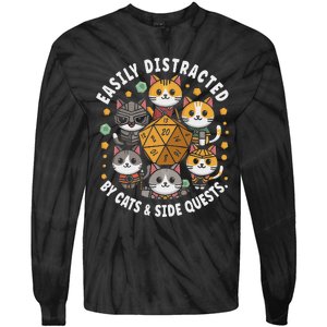 Rpg Gamer Cats Easily Distracted Side Quests Gaming Dice Tie-Dye Long Sleeve Shirt