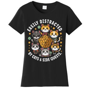 Rpg Gamer Cats Easily Distracted Side Quests Gaming Dice Women's T-Shirt