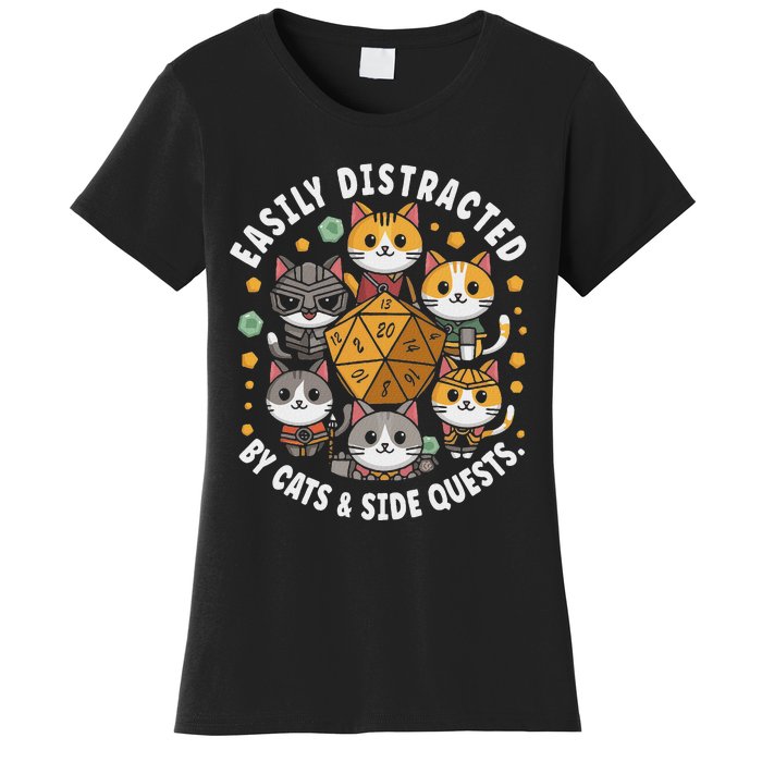 Rpg Gamer Cats Easily Distracted Side Quests Gaming Dice Women's T-Shirt