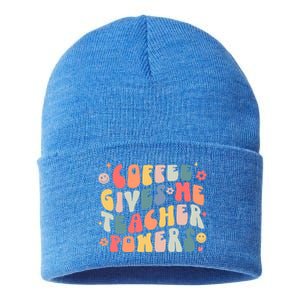 Retro Groovy Coffee Gives Me Teacher Powers Teacher Life Gift Sustainable Knit Beanie