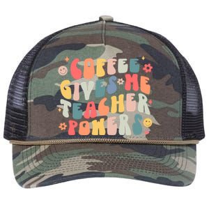 Retro Groovy Coffee Gives Me Teacher Powers Teacher Life Gift Retro Rope Trucker Hat Cap