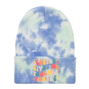 Retro Groovy Coffee Gives Me Teacher Powers Teacher Life Gift Tie Dye 12in Knit Beanie