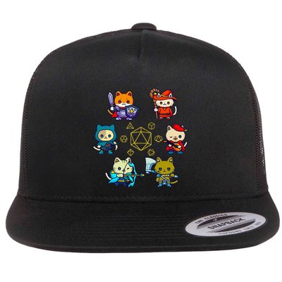 Rpg Gamer Cats D20 Dice Nerdy Geek Cat Flat Bill Trucker Hat