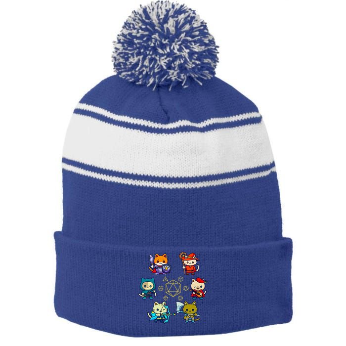 Rpg Gamer Cats D20 Dice Nerdy Geek Cat Stripe Pom Pom Beanie