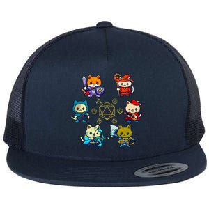 Rpg Gamer Cats D20 Dice Nerdy Geek Cat Flat Bill Trucker Hat