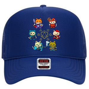 Rpg Gamer Cats D20 Dice Nerdy Geek Cat High Crown Mesh Back Trucker Hat