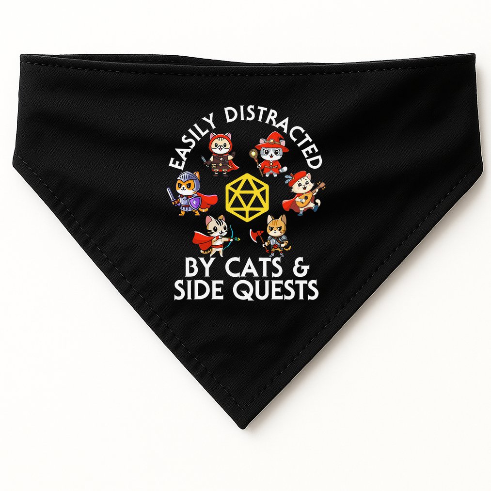 Rpg Gamer Cats Side Quests D20 Dice Nerdy Cat USA-Made Doggie Bandana
