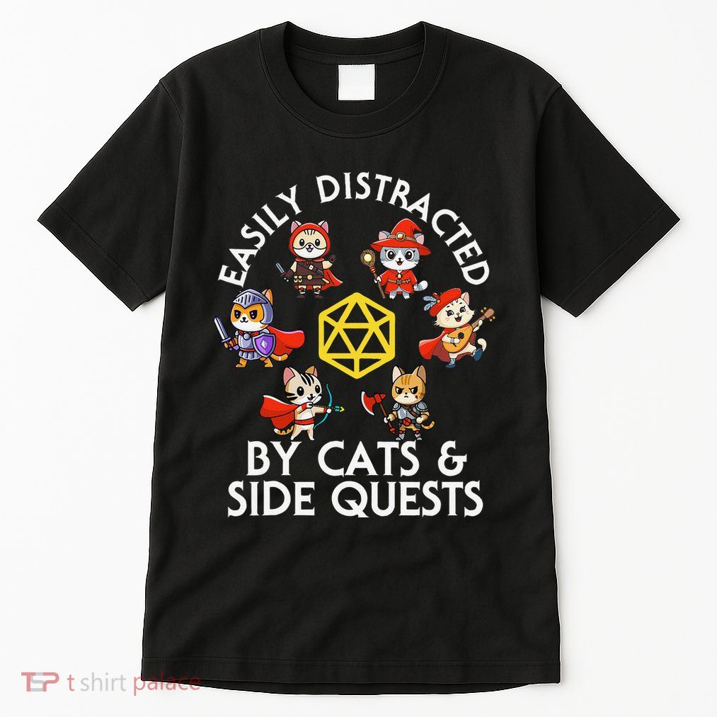 Rpg Gamer Cats Side Quests D20 Dice Nerdy Cat Tall T-Shirt