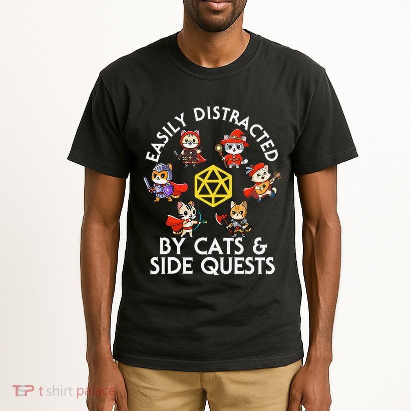 Rpg Gamer Cats Side Quests D20 Dice Nerdy Cat Tall T-Shirt