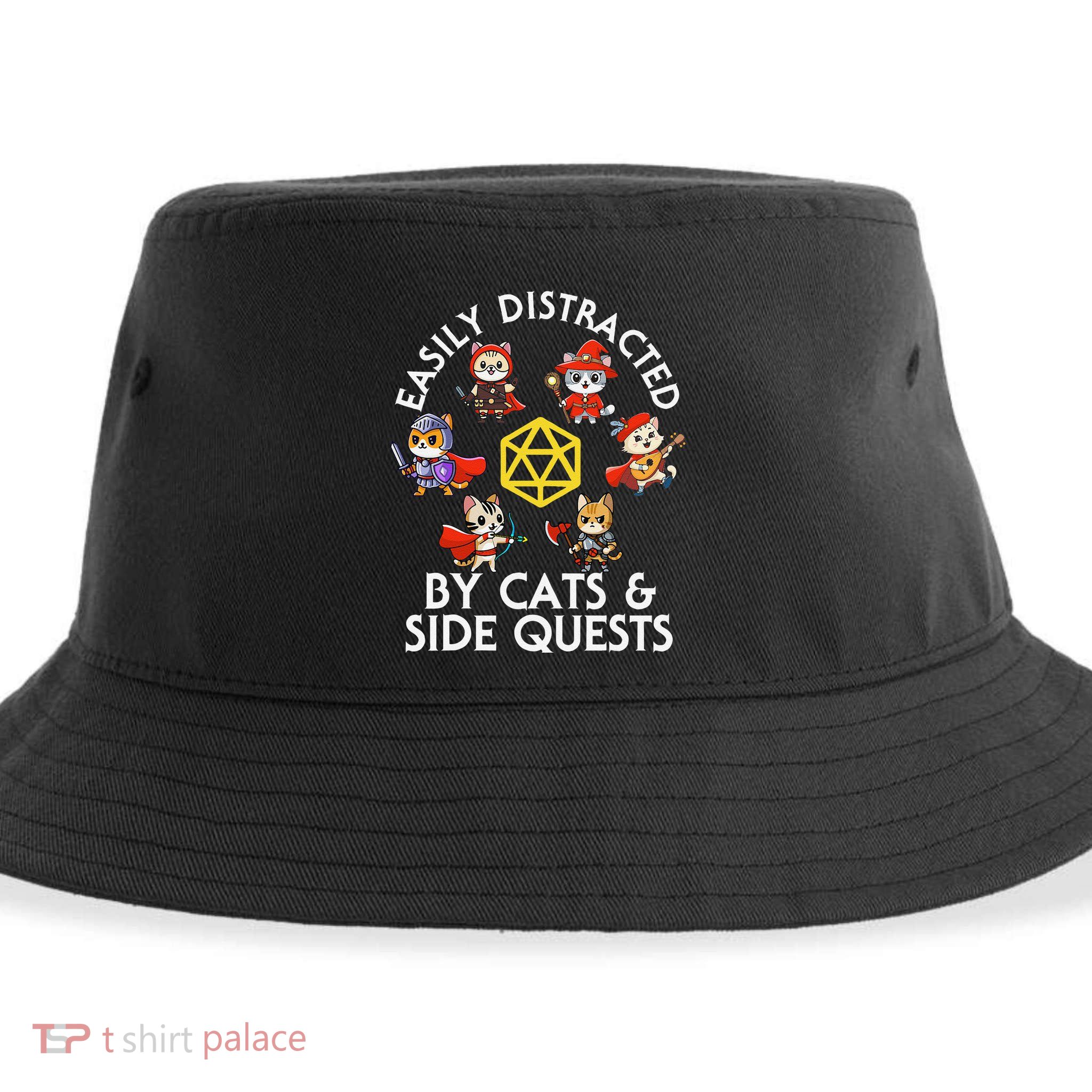 Rpg Gamer Cats Side Quests D20 Dice Nerdy Cat Sustainable Bucket Hat