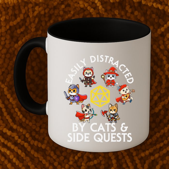 Rpg Gamer Cats Side Quests D20 Dice Nerdy Cat Mug
