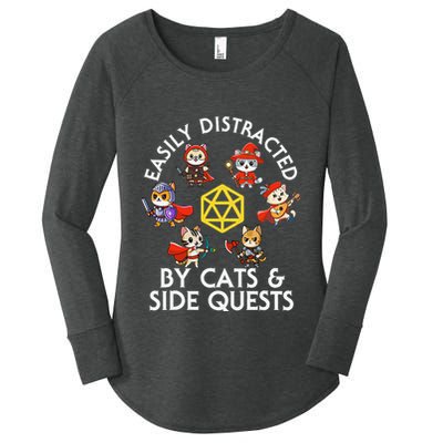 Rpg Gamer Cats Side Quests D20 Dice Nerdy Cat Women's Perfect Tri Tunic Long Sleeve Shirt