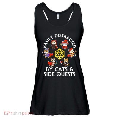 Rpg Gamer Cats Side Quests D20 Dice Nerdy Cat Ladies Essential Flowy Tank