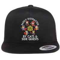 Rpg Gamer Cats Side Quests D20 Dice Nerdy Cat Flat Bill Trucker Hat